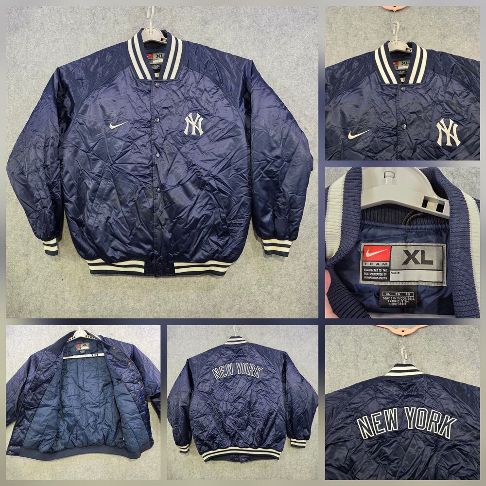 Vintage New York Yankees Jacket Mens XL Blue MLB Baseball Nike Bomber 2000s‎